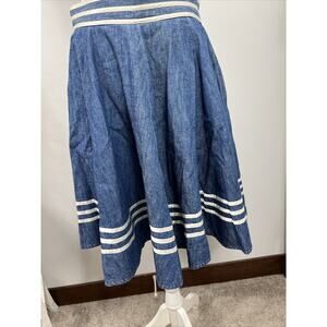 Vintage 1970s Blue Denim A-Line Maxi Long Skirt Women's Bottom Ruffles Handmade